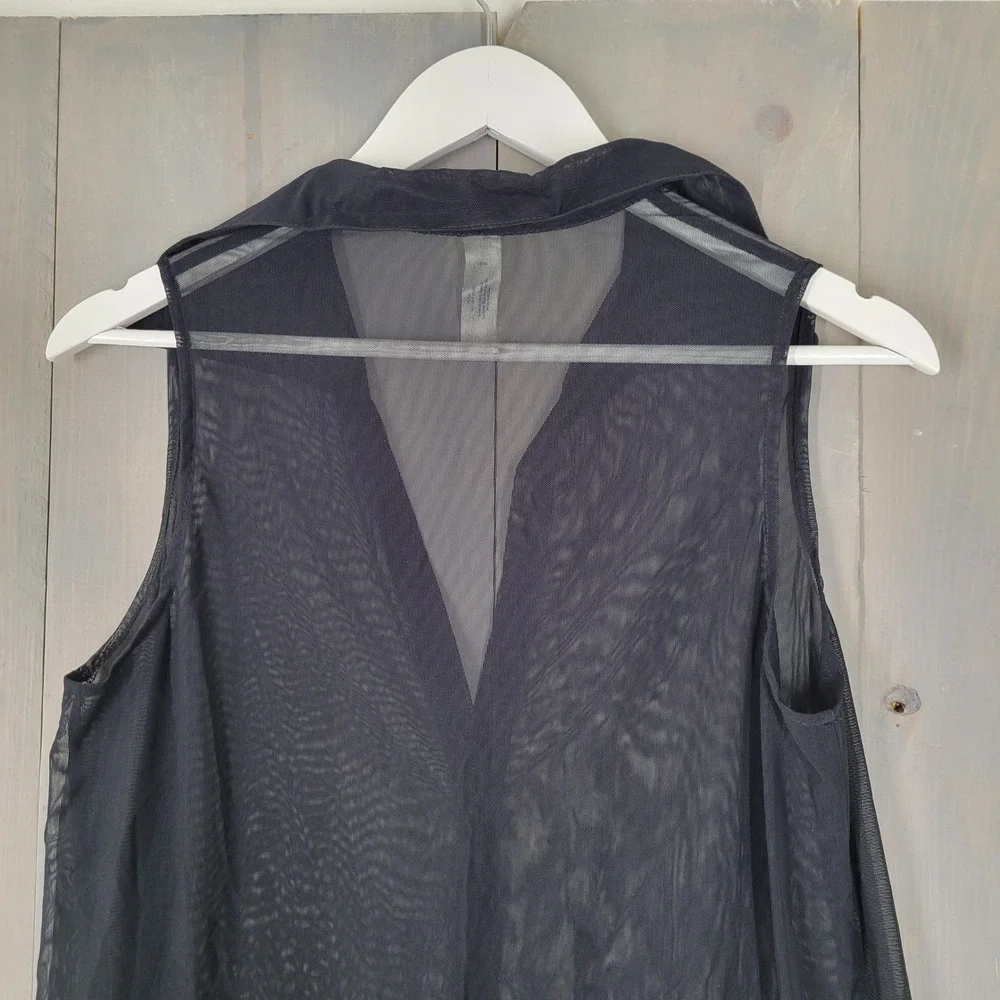 Hillard Hanson Mesh Sheer Swim Cover Up Top Women S Black Button Up Sleeveless